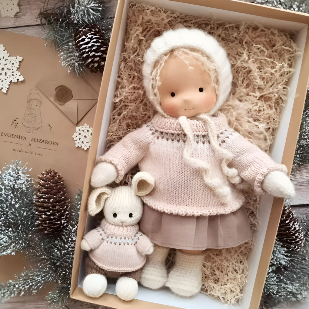 Children's imaginative Waldorf doll, handcrafted for nurturing and educational play.