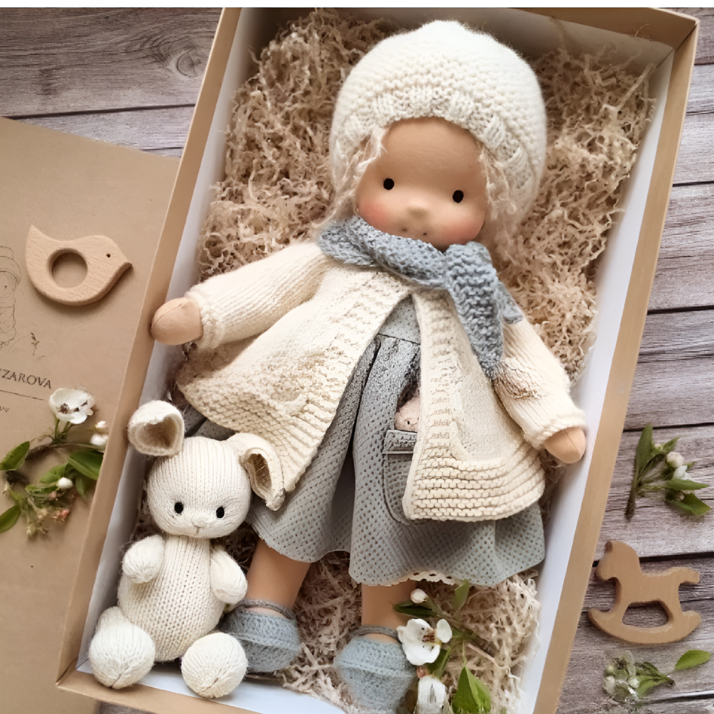 Hypoallergenic Waldorf doll, a soft natural toy for imaginative and nurturing children's play.