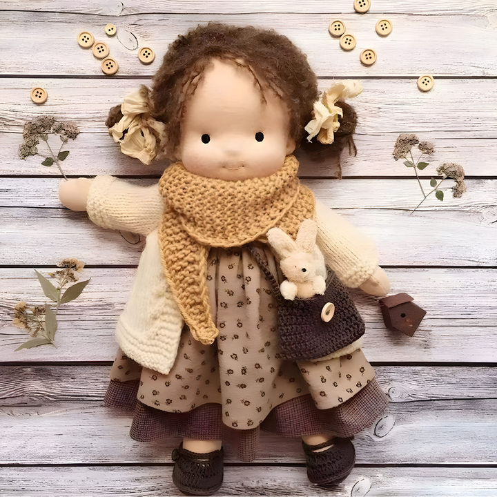 Imaginative Waldorf doll, handmade for toddlers, encouraging cuddly and educational play.