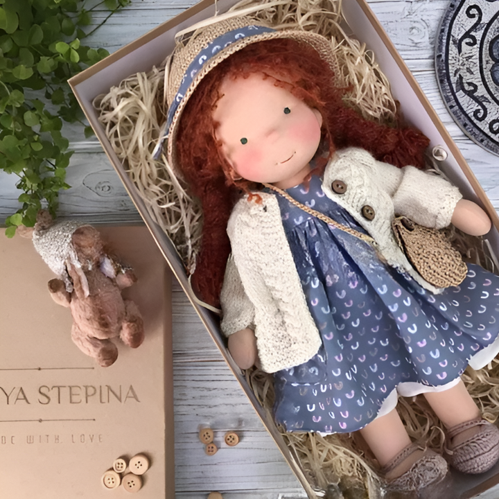 Cuddly Waldorf doll, handcrafted from natural materials for soft, nurturing play.