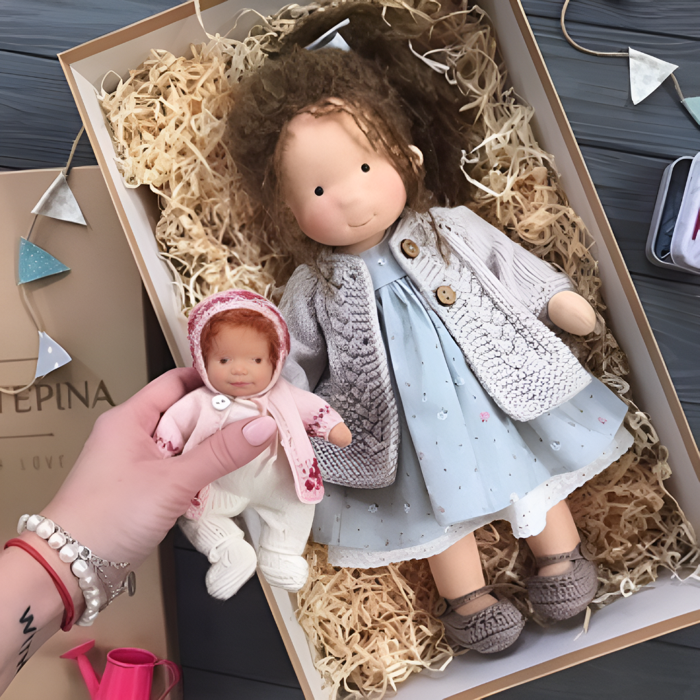 Hypoallergenic Waldorf cuddly doll, a natural and soft toy for imaginative play.