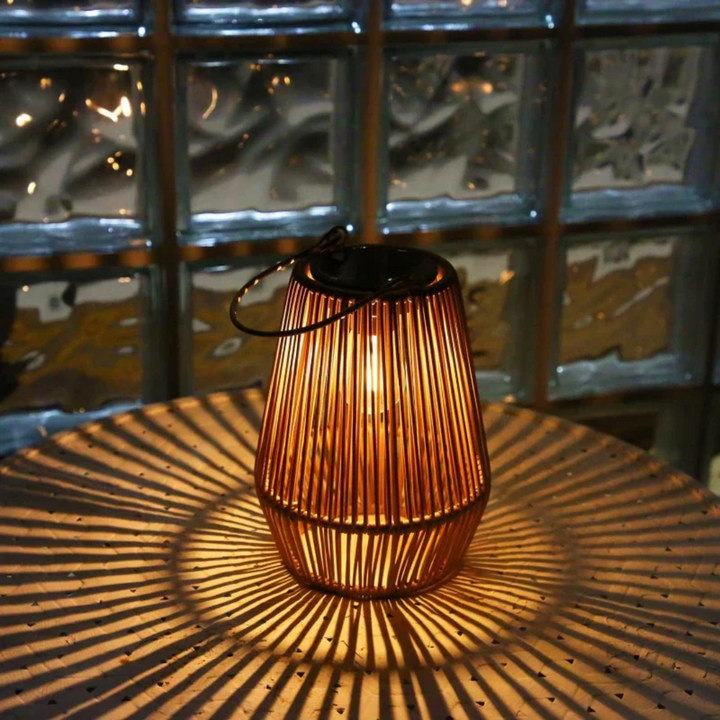 Decorative handwoven solar lamp, waterproof outdoor LED garden light for stylish patio decor.