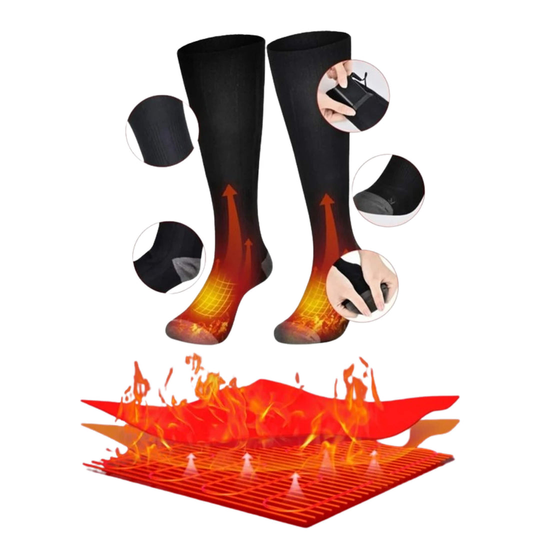 "Heated electric rechargeable warm socks for men and women, grey color, displaying advanced heating technology and comfort."