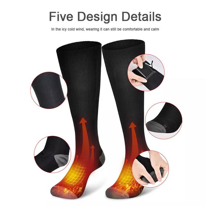 "Heated electric rechargeable warm socks for men and women, grey color, displaying advanced heating technology and comfort."