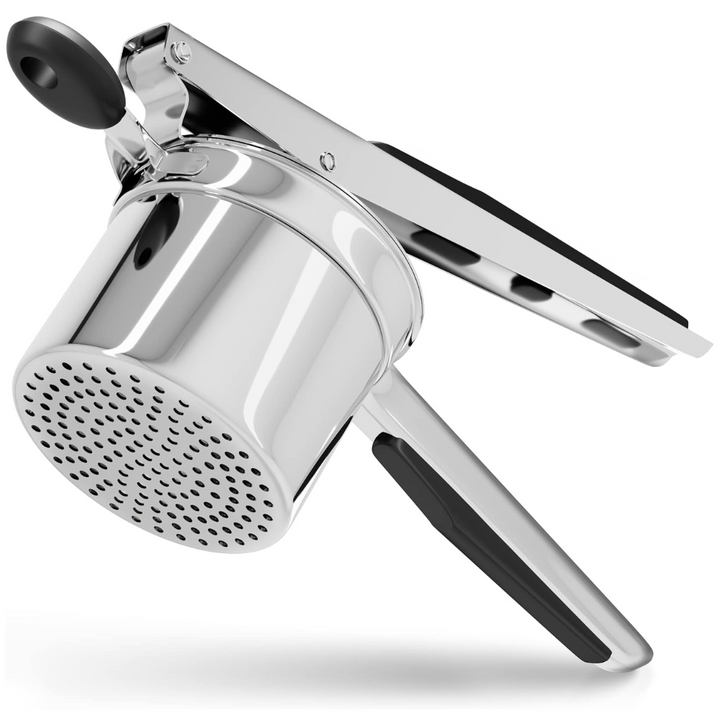 Durable stainless steel vegetable masher. Achieve smooth, creamy results with this sturdy cooking gadget.
