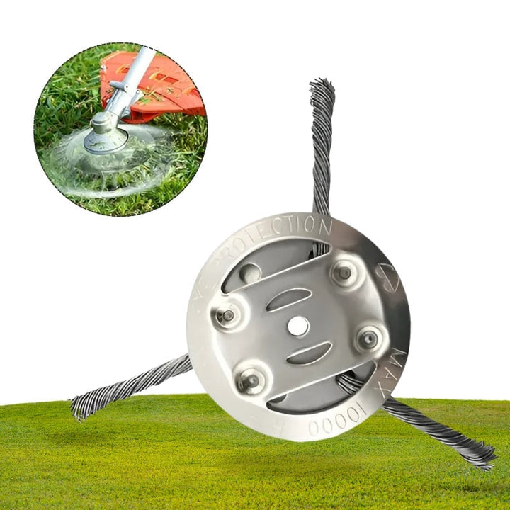 Heavy-duty steel wire trimmer head, universal fit for grass & weed removal. Ideal for tough lawn edging & landscaping.