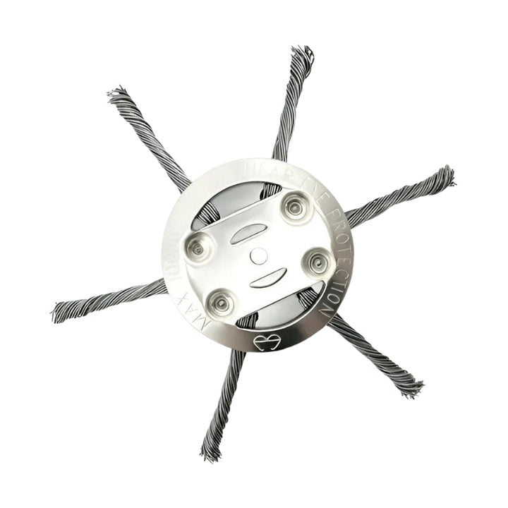 Robust universal steel wire trimmer head for challenging weed removal & grass trimming; essential landscaping tool.