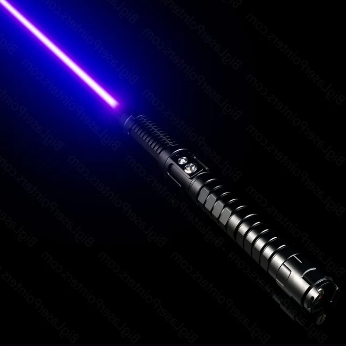 High-intensity waterproof laser torch, blue beam, ideal for outdoor, camping, and hiking, front view, light up the night.
