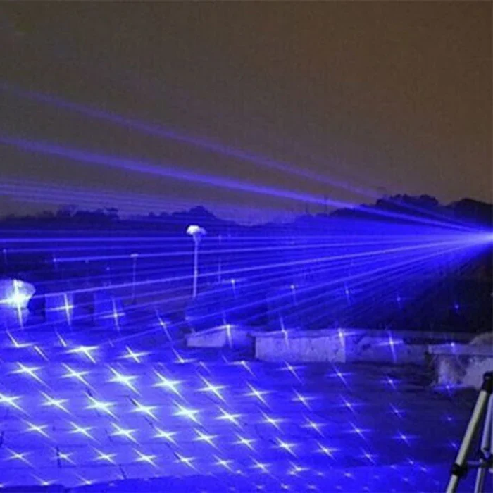Rechargeable laser flashlight, high-power beam for outdoor adventures, camping, and emergency survival.