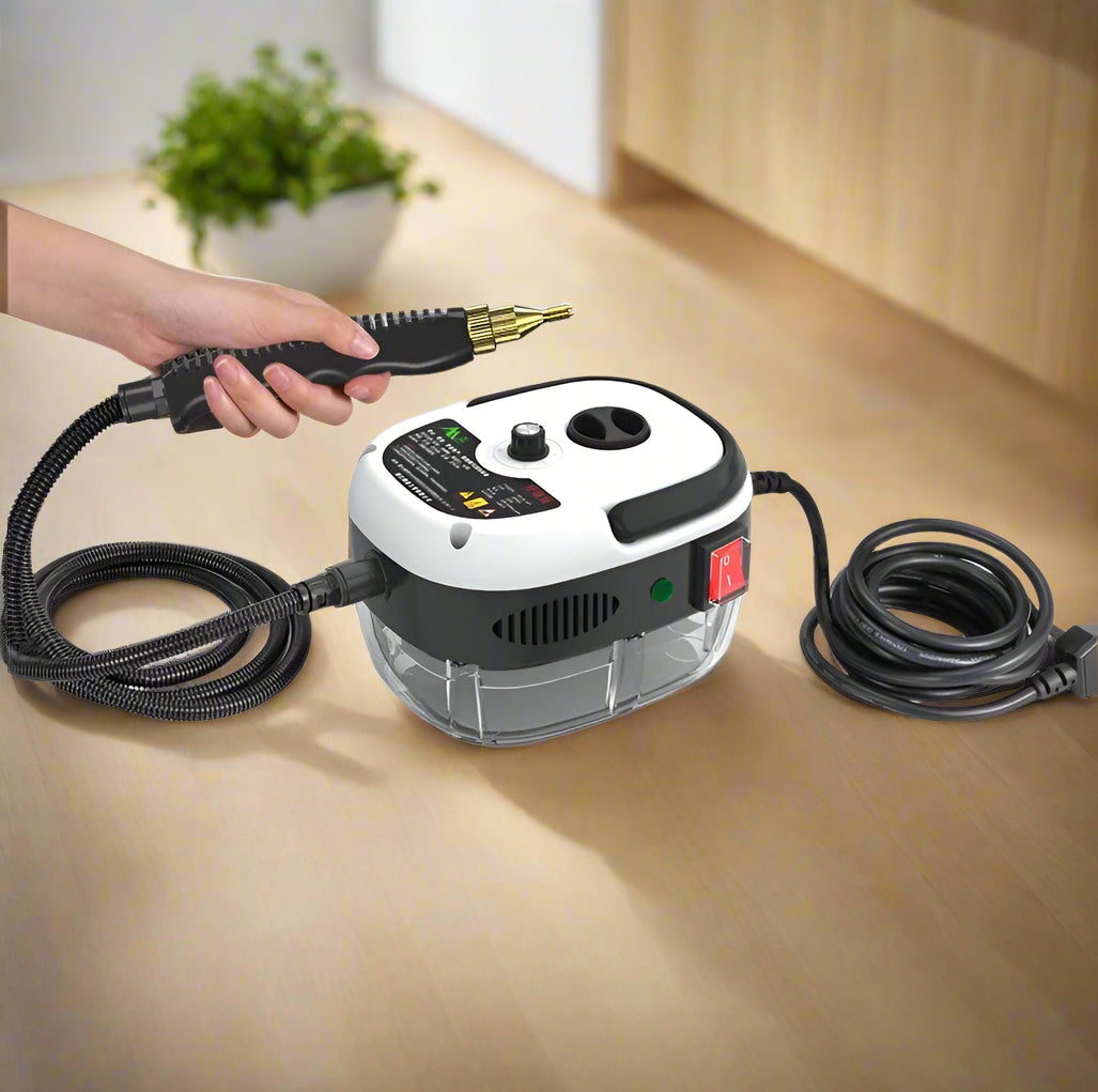 "High-temperature home steam cleaner with variable control, large tank, and extended reach, ideal for deep cleaning."