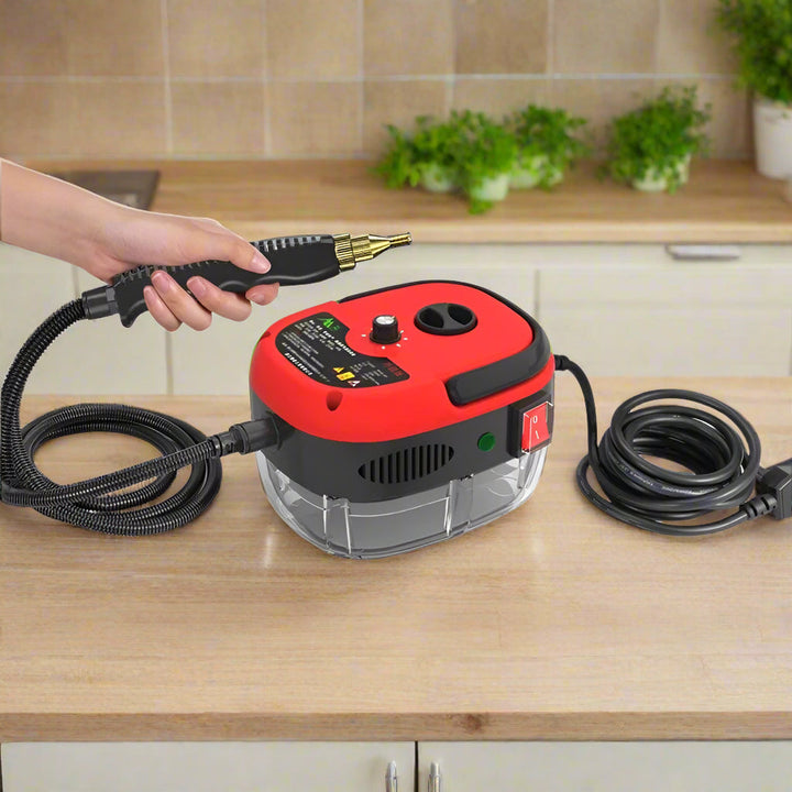 "High-temperature home steam cleaner with variable control, large tank, and extended reach, ideal for deep cleaning."