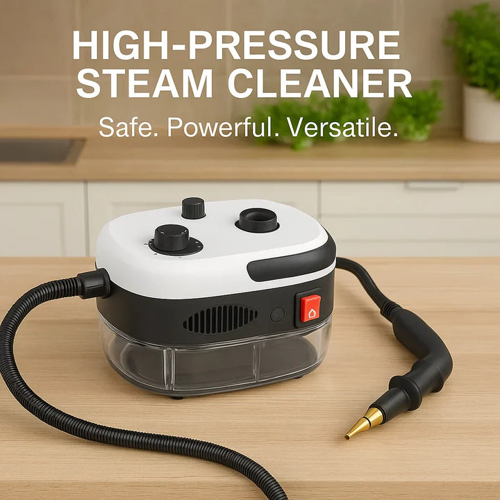 "High-temperature home steam cleaner with variable control, large tank, and extended reach, ideal for deep cleaning."