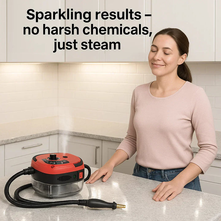 "High-temperature home steam cleaner with variable control, large tank, and extended reach, ideal for deep cleaning."