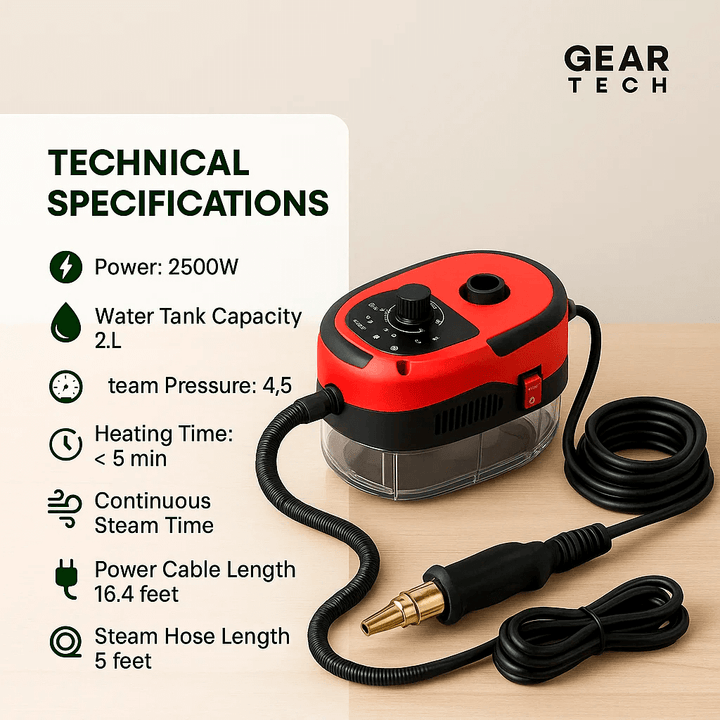 "High-temperature home steam cleaner with variable control, large tank, and extended reach, ideal for deep cleaning."