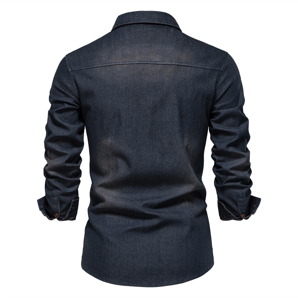 Everyday men's casual denim shirt by Hugo. A comfortable long sleeve button-up top for versatile spring looks.