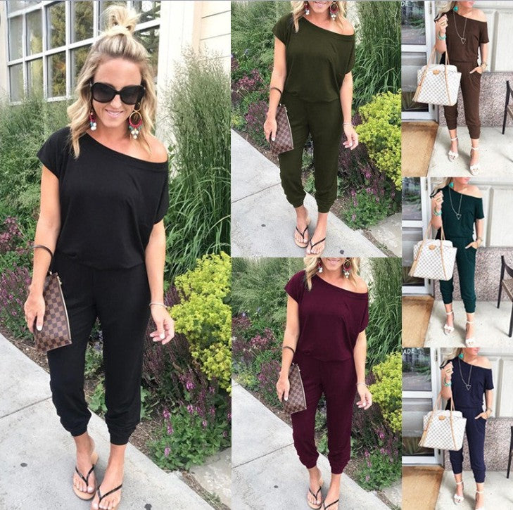 Women's Casual Loose Asymmetric Neck Jumpsuit