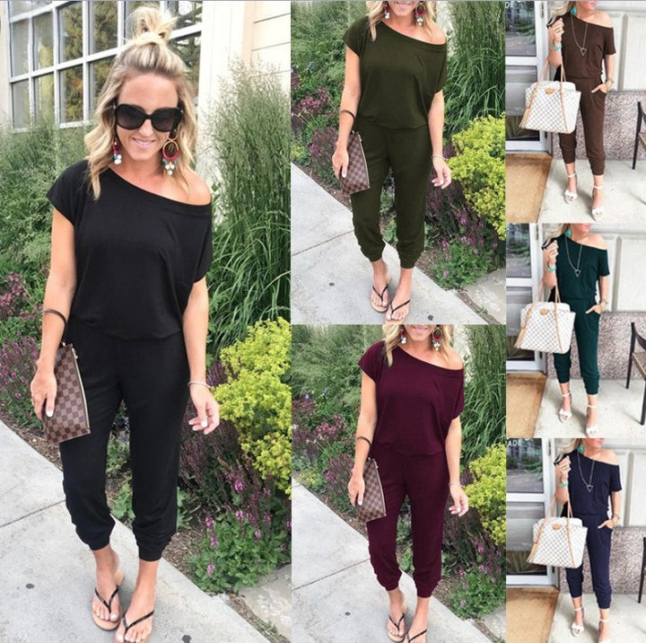 Women's Casual Loose Asymmetric Neck Jumpsuit