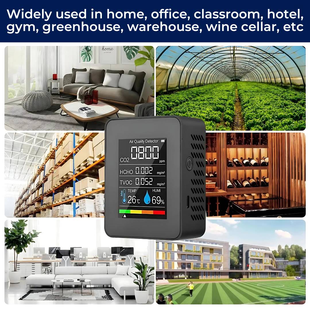 Accurate real-time carbon dioxide monitor for precise indoor air quality detection in any room.