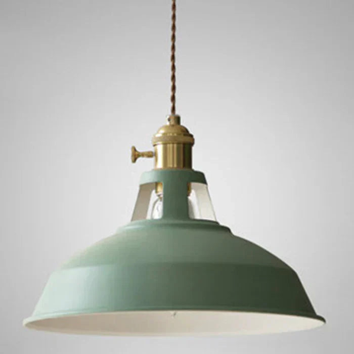 Retro style pendant light, dark metal finish, ideal for industrial decor.