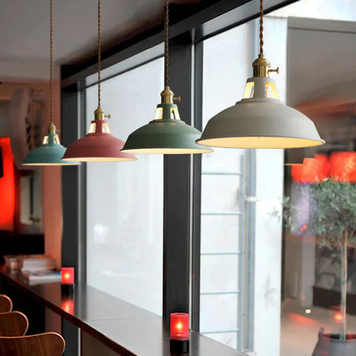 Retro industrial kitchen pendant light, dark finish, stylish decor.