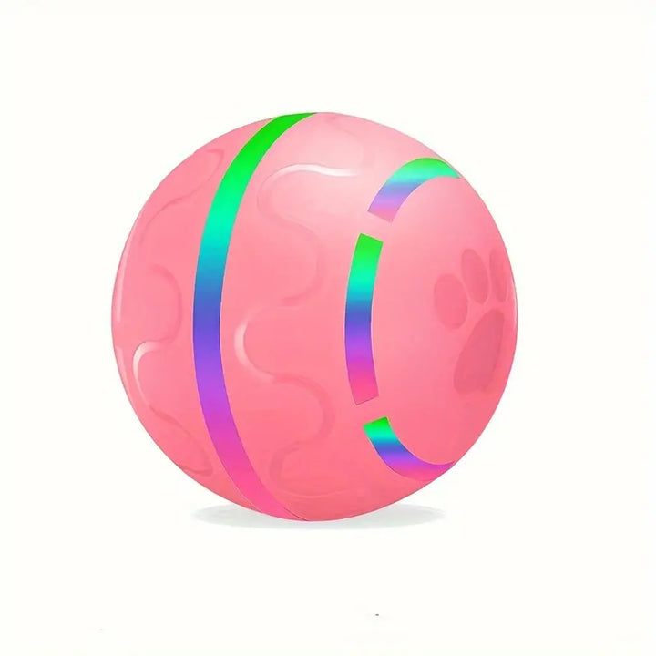 "Interactive ball toy for dogs and cats with bright colors, automatic rolling, keeping pets active and entertained."