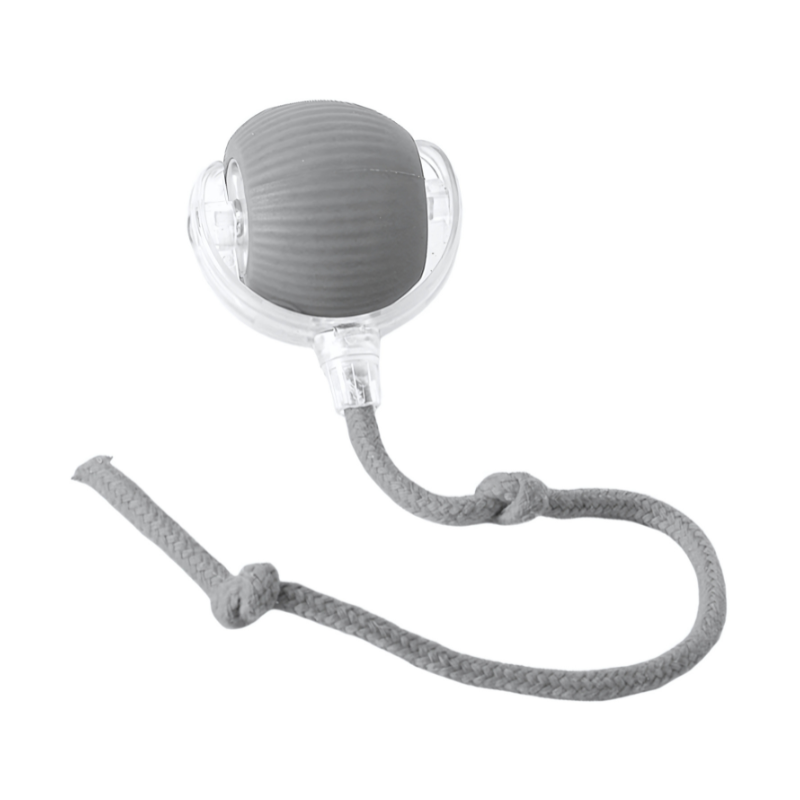 "Interactive cat toy with smooth curves, bright primary colors, USB-C port for charging, enhancing indoor cat play."