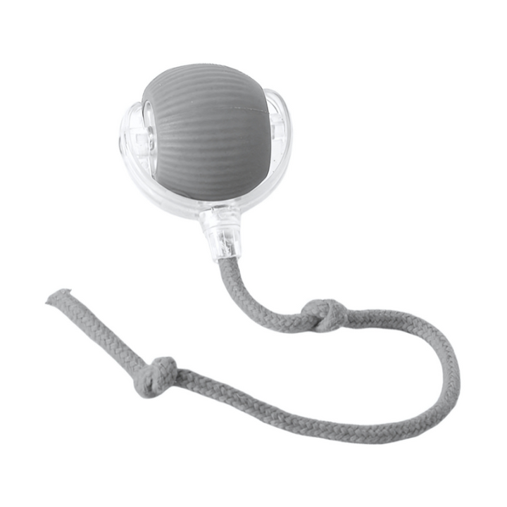 "Interactive cat toy with smooth curves, bright primary colors, USB-C port for charging, enhancing indoor cat play."