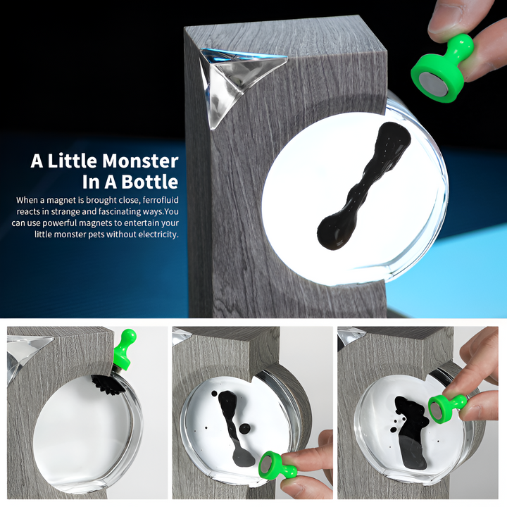 "Interactive ferrofluid sound visualizer with dynamic magnetic liquid display, ideal for music enthusiasts and artists."