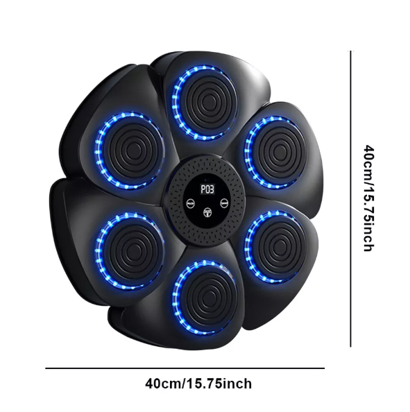 Interactive fitness boxing pad with RGB LED lights, Bluetooth, adjustable speed, and durable ABS material for home workouts.