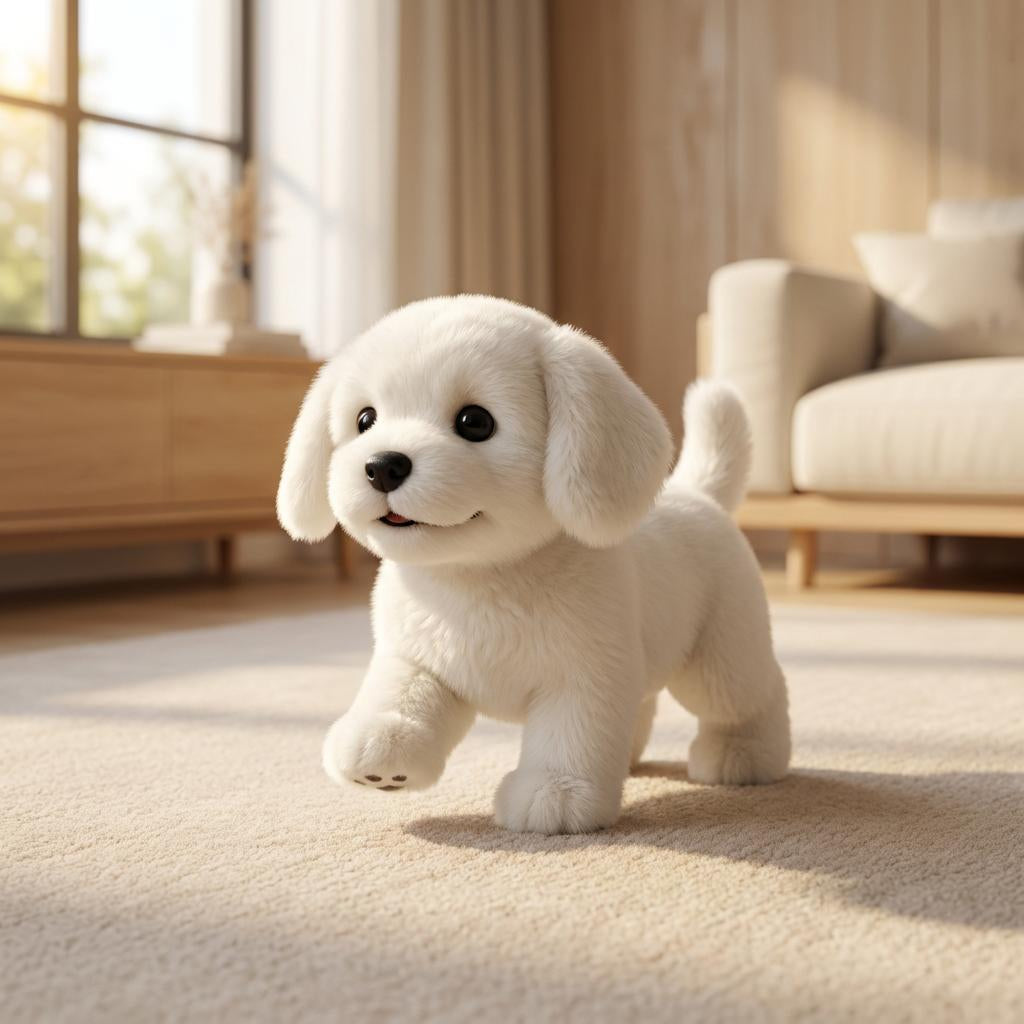 Delightful interactive moving plush puppy toy for kids. A soft electronic dog that walks and barks playfully.