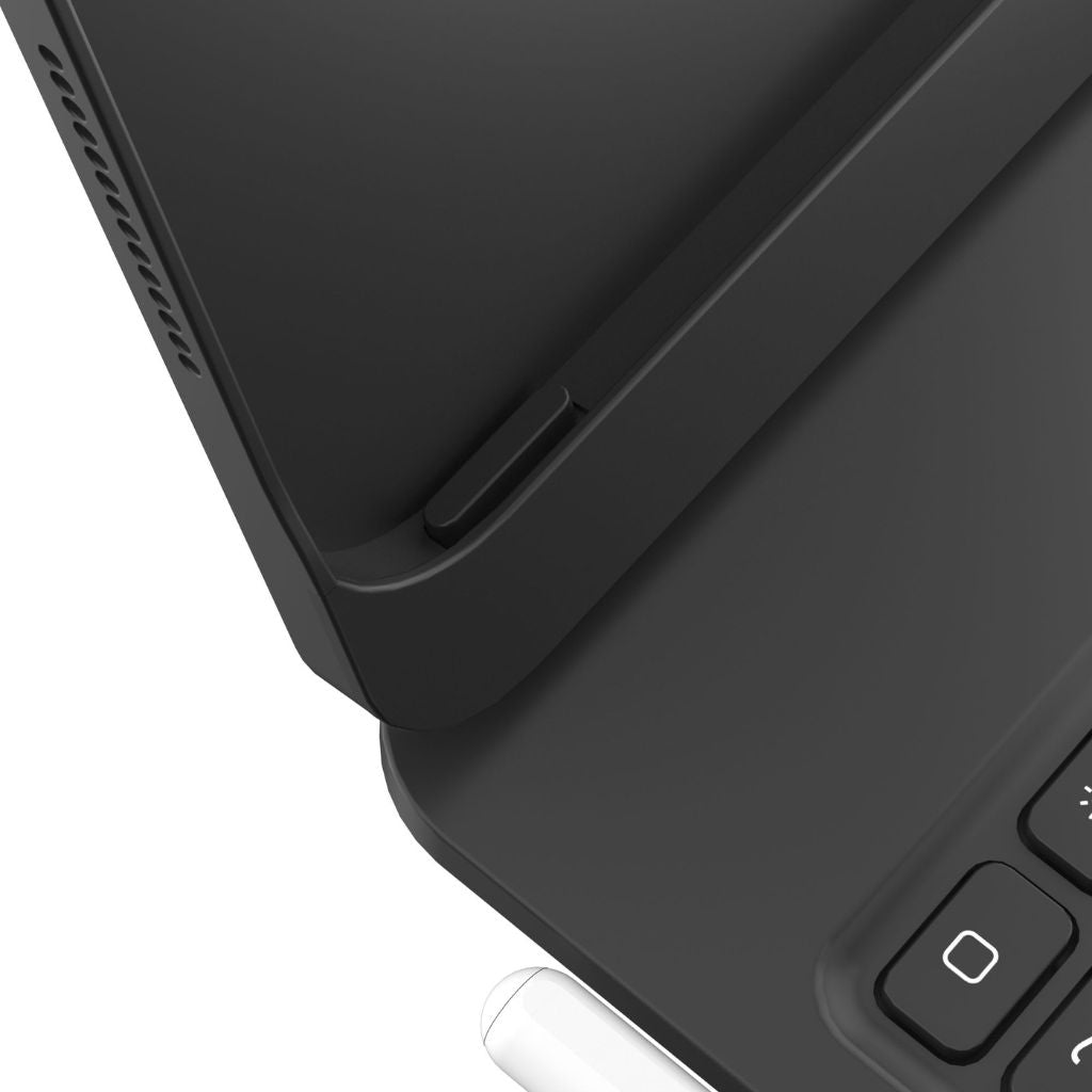 iPad Keyboard Case with backlit keys and trackpad, sleek design, drop-resistant shell, enhances functionality and protection.