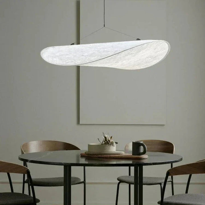 "Japanese Silk Handmade Chandelier with elegant wave-inspired design, side view showcasing luxurious silk fabric brilliance."