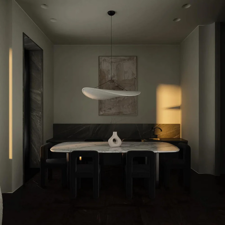 "Japanese Silk Handmade Chandelier with elegant wave-inspired design, side view showcasing luxurious silk fabric brilliance."