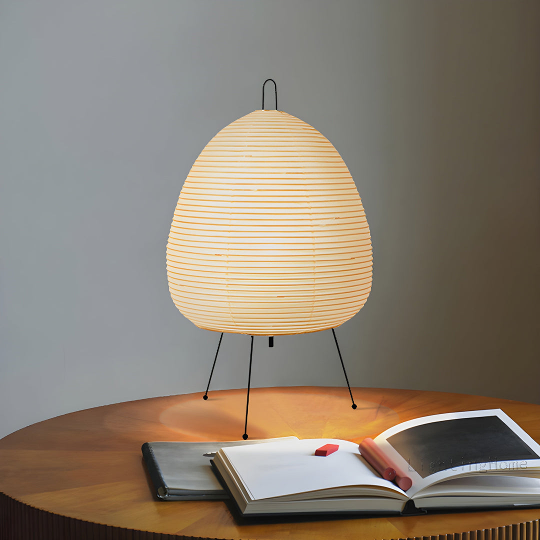 "Japanese Wabi-Sabi rice paper table lamp, minimalist design, LED light, shadeless, creating calming ambience, for any decor.