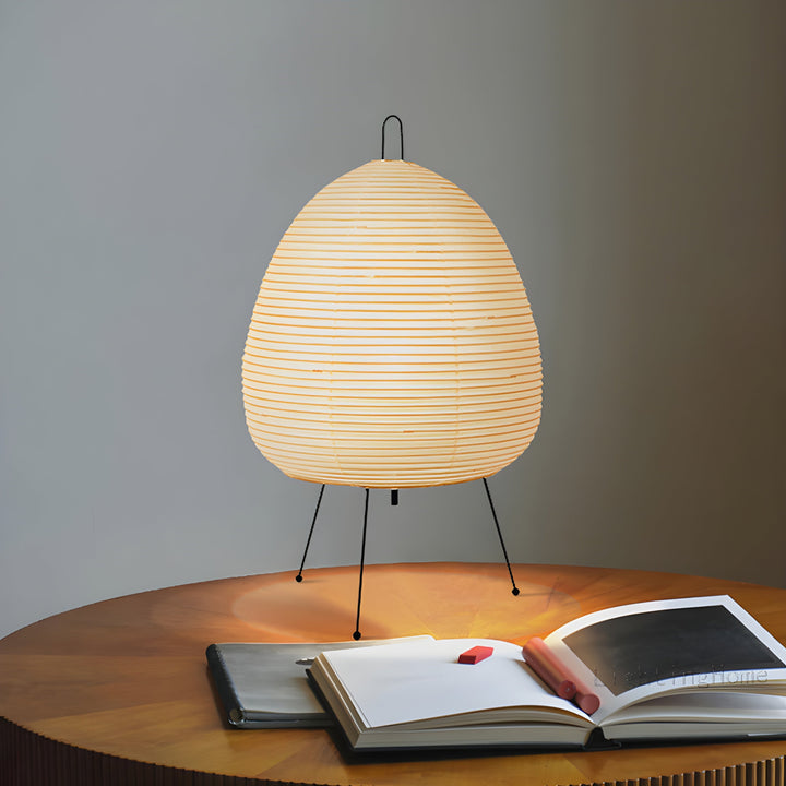 "Japanese Wabi-Sabi rice paper table lamp, minimalist design, LED light, shadeless, creating calming ambience, for any decor.