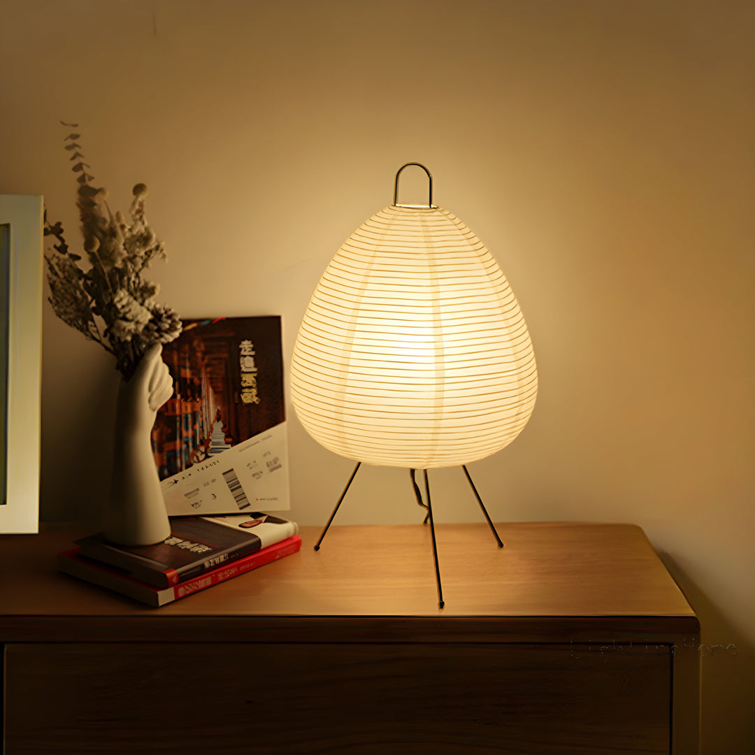 "Japanese Wabi-Sabi rice paper table lamp, minimalist design, LED light, shadeless, creating calming ambience, for any decor.