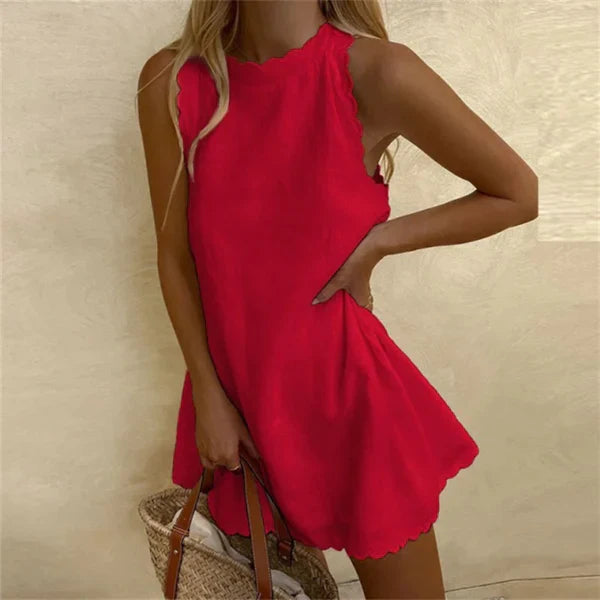 Effortless style women's Karina Linen O-neck casual dress, perfect for comfortable everyday wear.