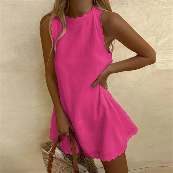 Versatile Karina Linen women's O-neck dress, comfortable & stylish choice for casual summer & everyday wear.