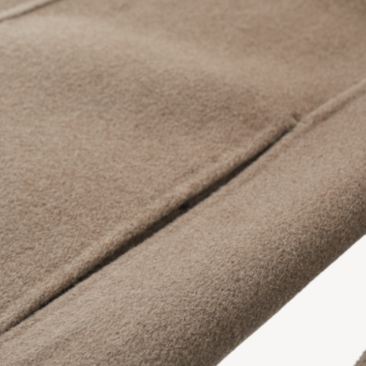 "Khaki men's wool blend overcoat, single-breasted, two-button style, tailored fit, perfect for winter warmth and elegance."