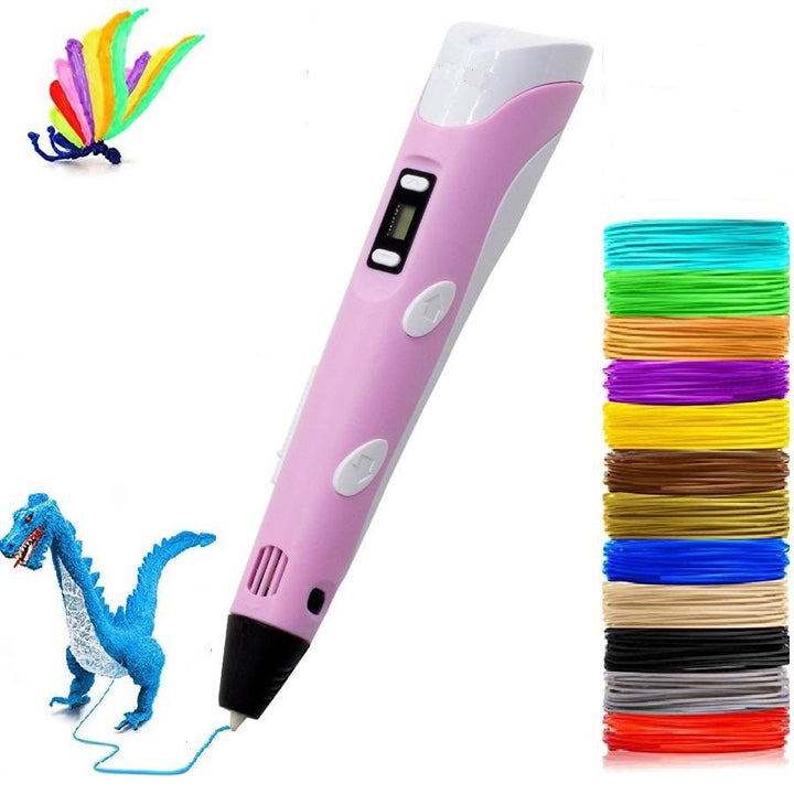 "Kids 3D printing pen with 20 colorful filaments in action, showcasing vibrant creations and easy setup for creativity."