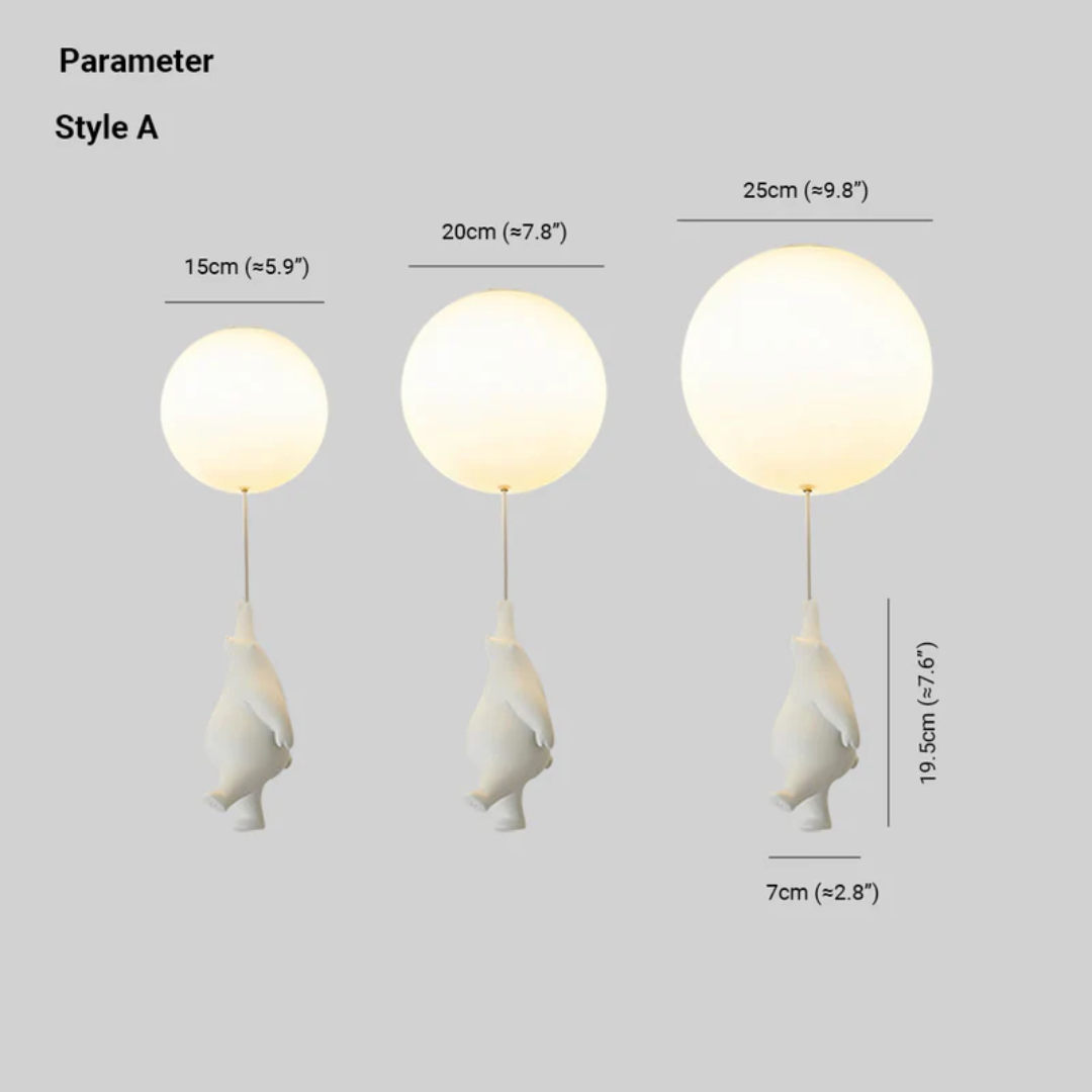 High-quality resin acrylic bear balloon LED ceiling lamp for kids' room. Cartoon style.
