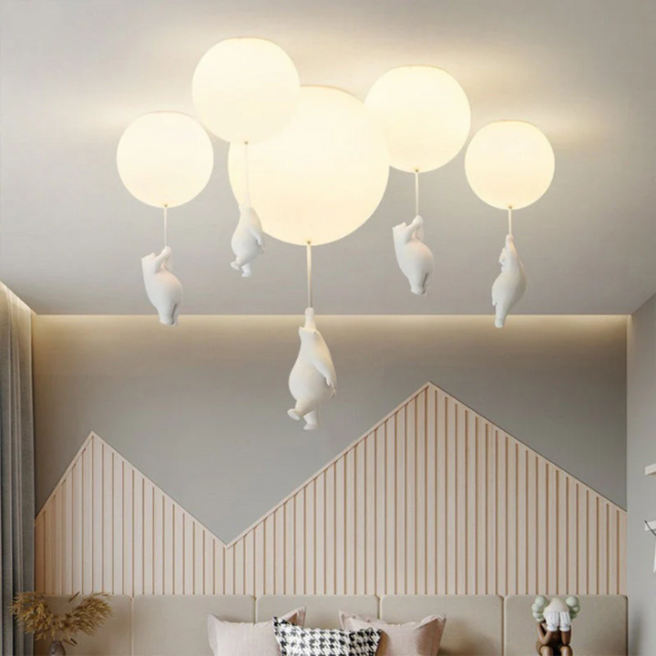 Themed bear & balloon LED ceiling light, ideal for a whimsical nursery lighting design.