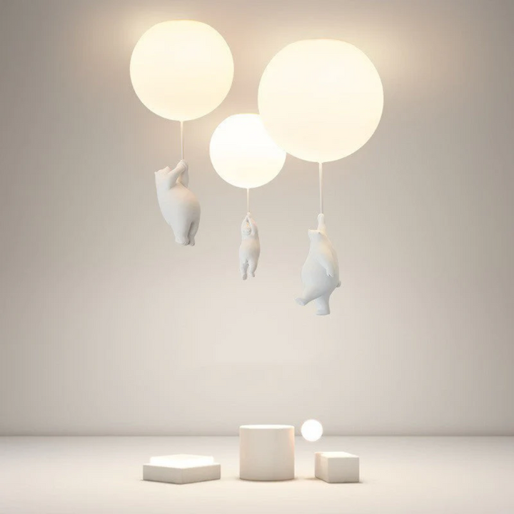 Adorable bear balloon LED pendant light, ideal for creating a joyful kids' space.