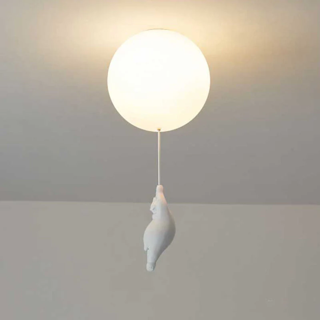 Whimsical resin acrylic LED bear balloon ceiling light for playful nursery & playroom.