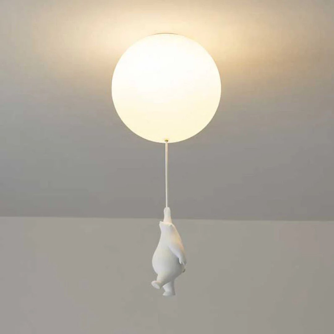 Resin acrylic cartoon bear balloon LED pendant light for whimsical kids' room decor.