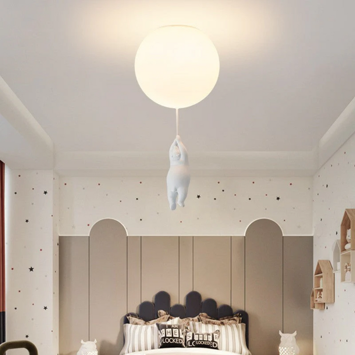 Energy-efficient LED bear balloon ceiling light, soft glow for a cozy nursery.