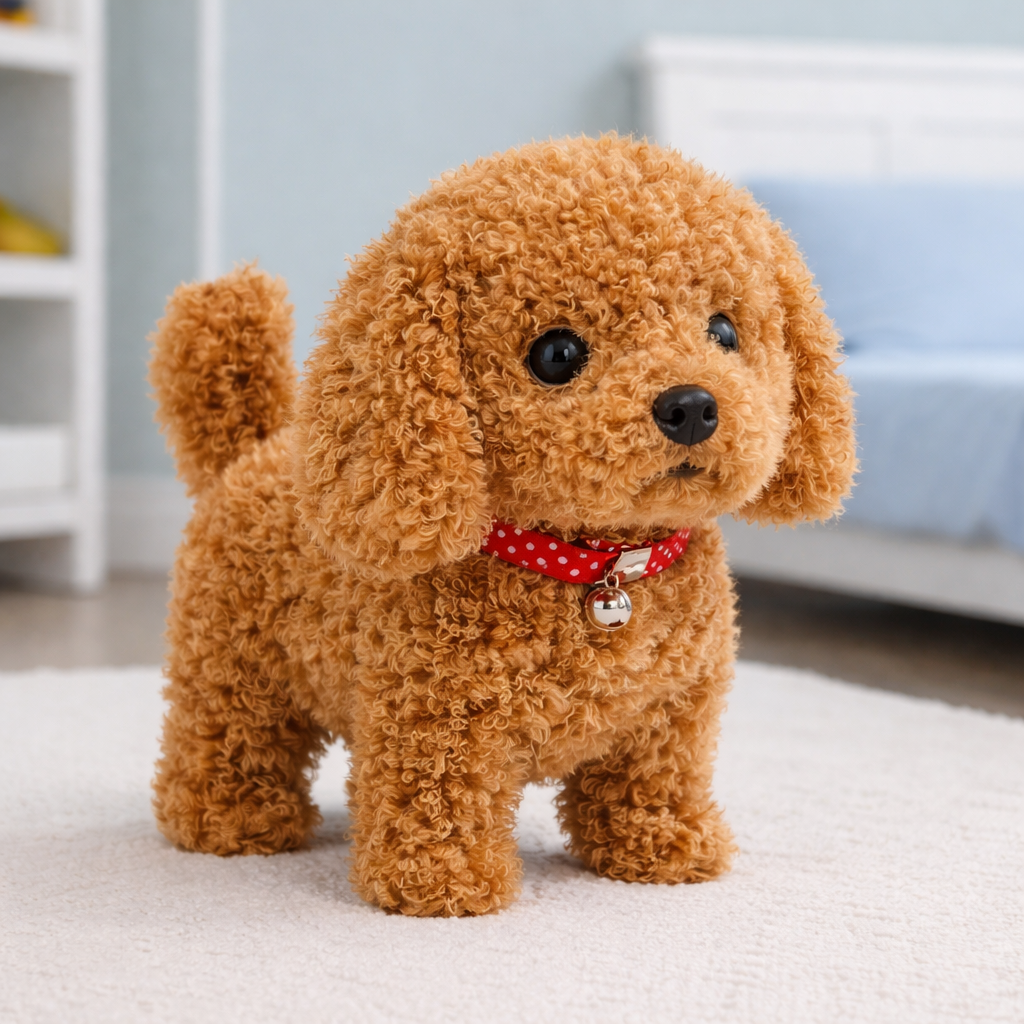 Adorable walking robot puppy toy, a soft interactive plush dog designed for kids' companion play & gifts.