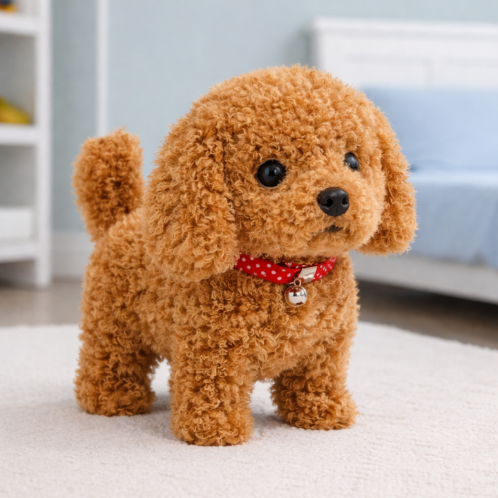 Adorable walking robot puppy toy, a soft interactive plush dog designed for kids' companion play & gifts.