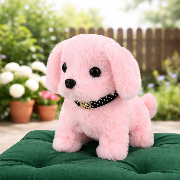 Soft plush robot puppy toy, interactive & realistic walking electronic pet, great for kids' imaginative play.