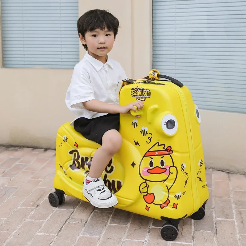 Toddler & kids' ride-on scooter suitcase, ideal travel gear for adventurous children. Fun cartoon luggage.